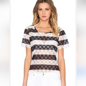 BCBGeneration Striped Lace Blouse in Navy and White